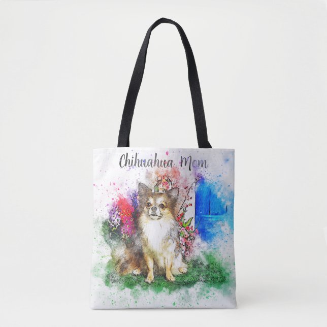 Saco de Tote de Aquarela de Cabelo Longo Chihuahua (Frente)