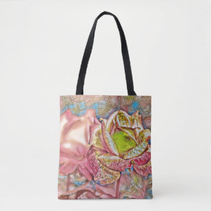 Saco de Tote de Arte com Ilustração Rosa Rosa Ro