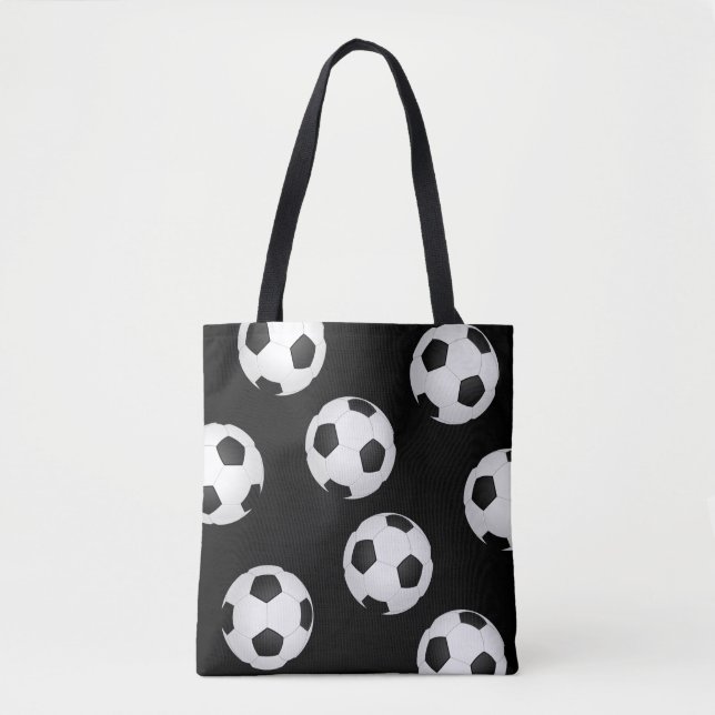 saco de tote de bola de futebol preto e branco des (Frente)