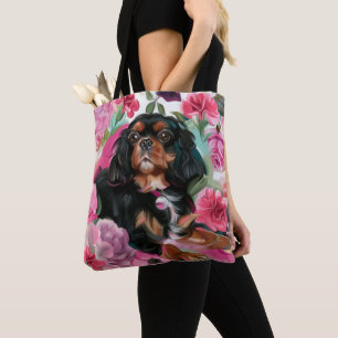 Saco de tote de Cavalier preto e bronzeado floral