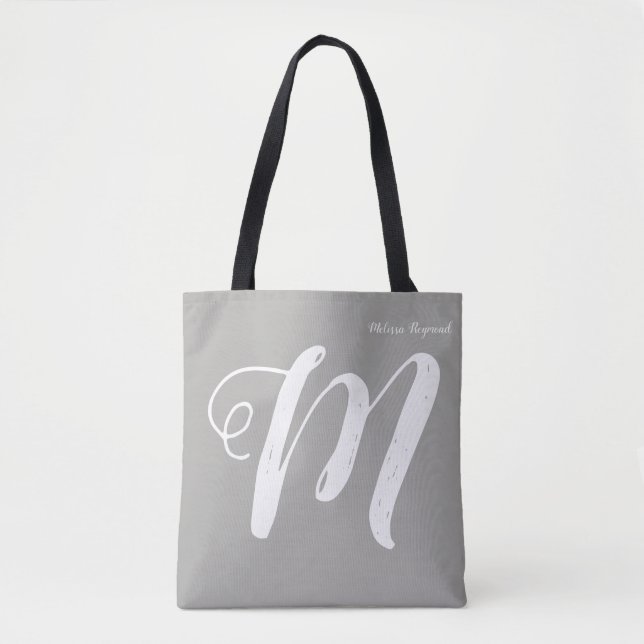 saco de tote de cinza elegante com monograma (Frente)