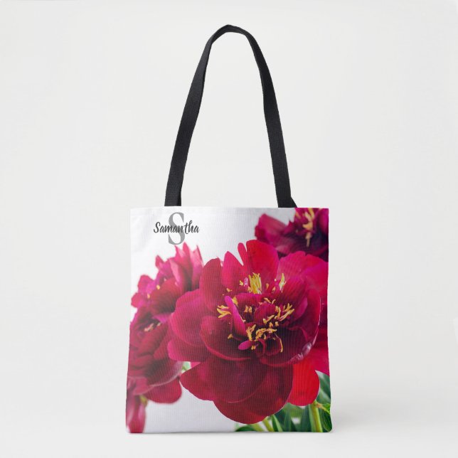 Saco de Tote de Flor de Peonia Vermelha (Frente)