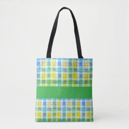 Saco de Tote de Gingham azul verde