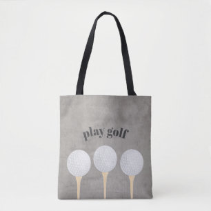 saco de tote de golfe cinza em relevo e branco