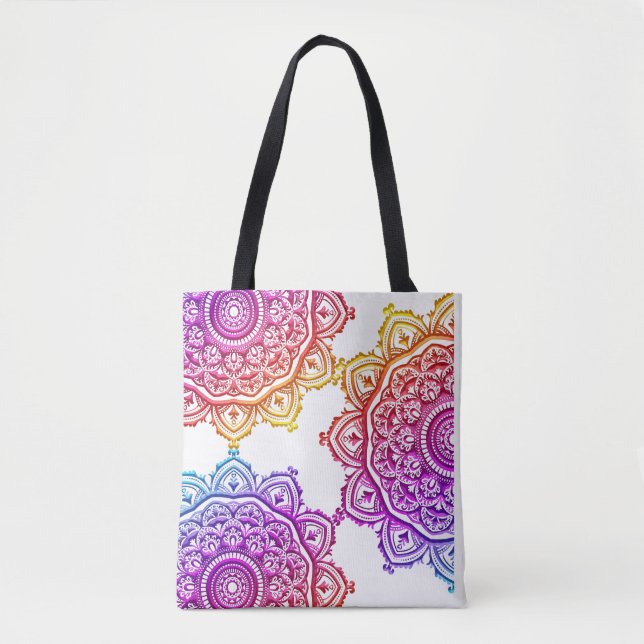 saco de tote de mandala colorido (Frente)
