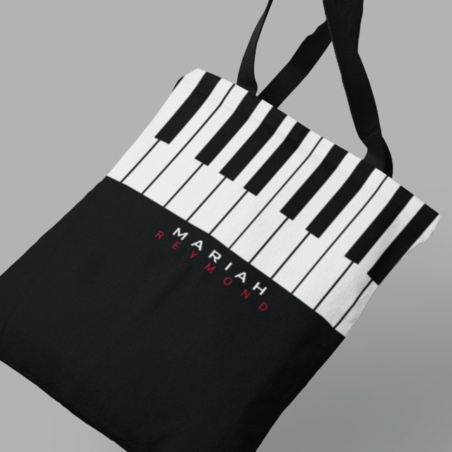 Saco de tote de música piano moderna com nome (let the music play)