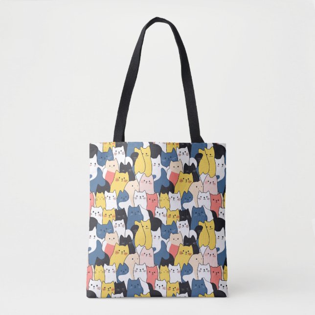 Saco de Tote de Padrão de Gato Multicolorido - Est (Frente)