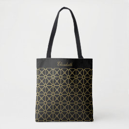 Saco de Tote de Padrão Dourado e Preto do Script C