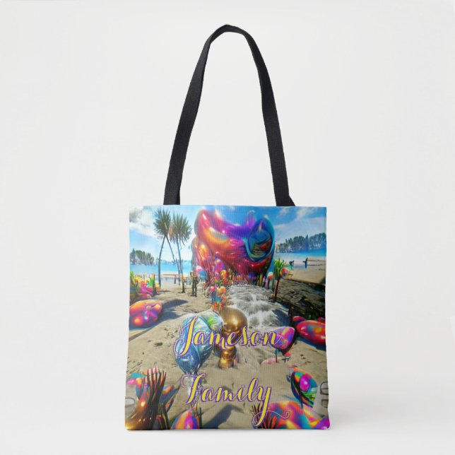 Saco de Tote de Praia da Família Personalizada com (Frente)