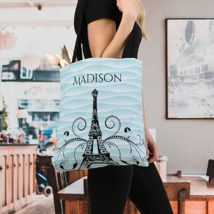 Saco de Tote de Torre Eiffel Teal
