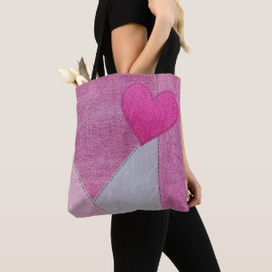 Saco de Tote do Coração de Denim Rosa