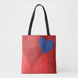 Saco de Tote do Coração Vermelho Denim