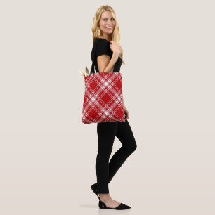 Saco de Tote do Tartan Vermelho e Branco