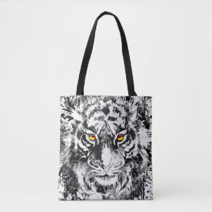 Saco de Tote do Tigre   Desenho do Tigre   Preto e