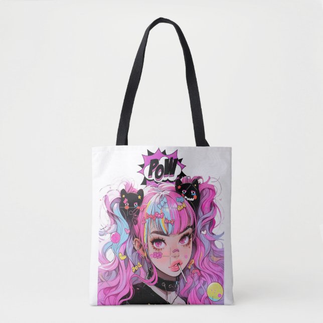 Saco de Tote Estético de Menina de Animação (Frente)
