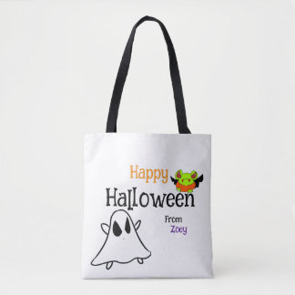 Saco de Tote Feliz Halloween com ghostie e sapo