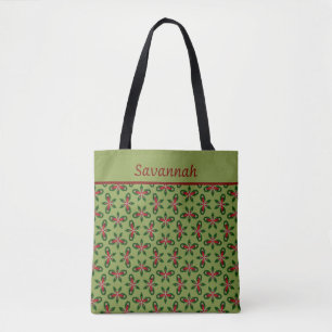 Saco de Tote Festivo Verde e Vermelho