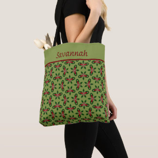 Saco de Tote Festivo Verde e Vermelho