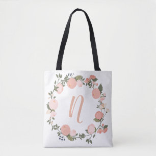 Saco de tote inicial personalizado floral