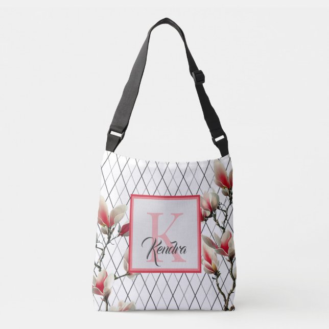Saco De Tote Monograma Branco E Rosa Personalizáve (Frente)