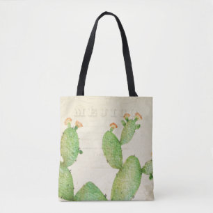 Saco de Tote Nopal Cactus Watercolor Vintage