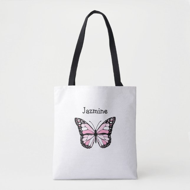 Saco de Tote Personalizado com Borboleta Rosa (Frente)
