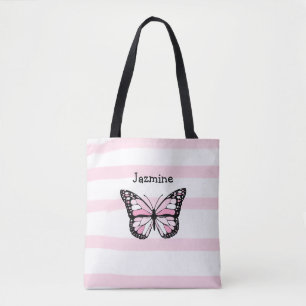 Saco de Tote Personalizado com Borboleta Rosa
