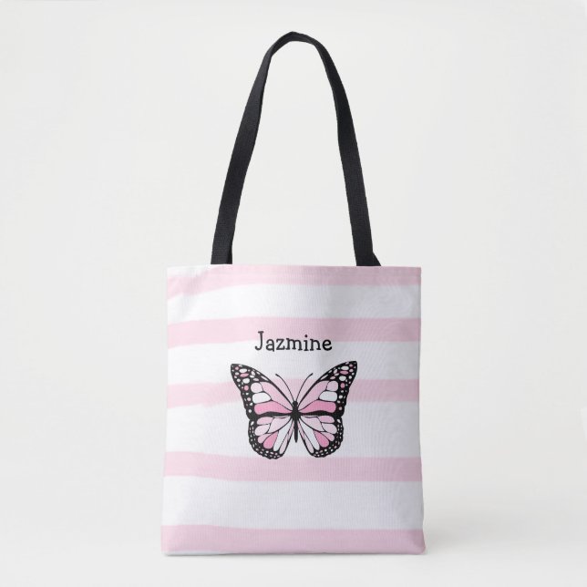 Saco de Tote Personalizado com Borboleta Rosa (Frente)
