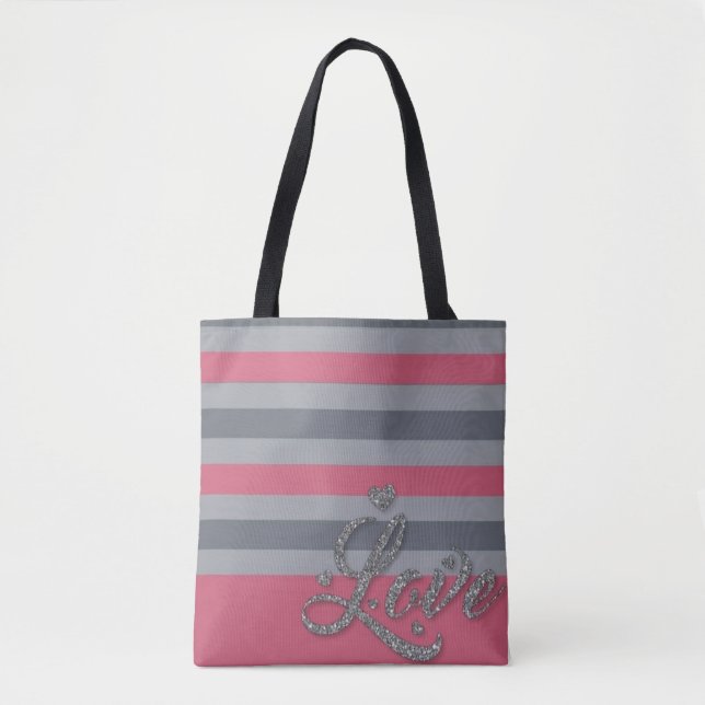 Saco de Tote Personalizado com faixas rosa (Frente)