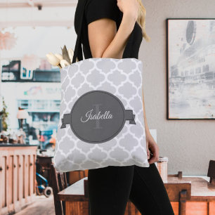 Saco de Tote Personalizado do Quatrefoil da cinza