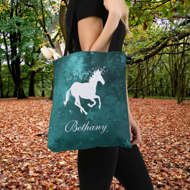 Saco de Tote Personalizado do Teal Unicorn (Teal Unicorn Personalized Tote Bag)