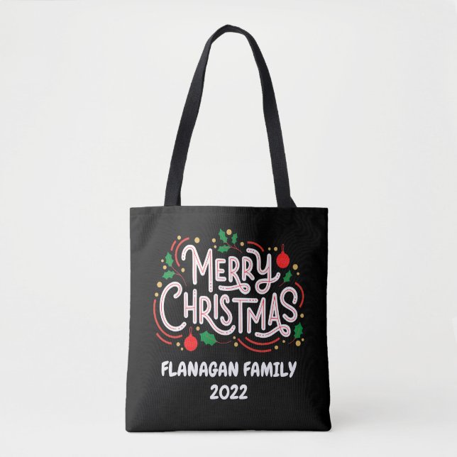 Saco de Tote Personalizado, Natal, Nome da Família (Frente)