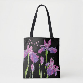 Saco de Tote Preto Personalizado - Íris Rosa Púrpu