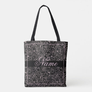 Saco de Tote Preto Personalizado - Mistura Floral