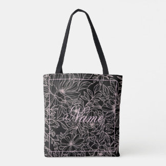 Saco de Tote Preto Personalizado - Mistura Floral