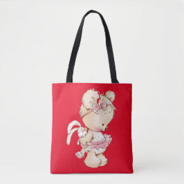 Saco de Tote vermelho com ursinho cômodo