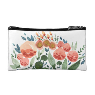 Saco do cosmético da aguarela das flores e das