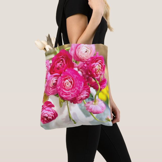 Saco Rosa Ranunculus Flores Tote (Close Up)