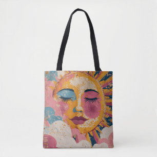 Saco Tote Arte Abstrata Rosto Sol Boho