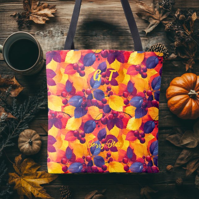 Saco Tote Berry Bliss com Folhas de Outono e Fruta (Criador carregado)