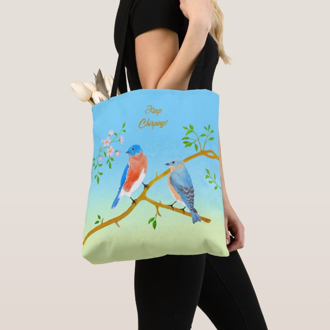 Saco Tote Bluebirds Azul e Verde (Close Up)