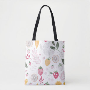 Saco Tote Botânico de Morango & Limão em Aquarela