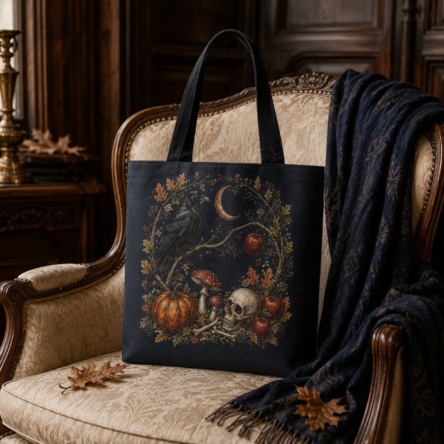 Saco Tote Botânico Gótico Vitoriano de Samhain com (Victorian Samhain Raven Botanical Gothic Tote Bag)