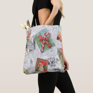 Saco Tote Colagem de Cartão de Natal de Jornal Ant