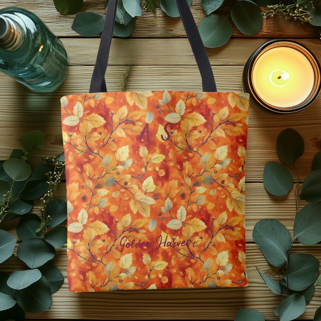 Saco Tote Colheita Dourada com Folhas de Outono Vi (Criador carregado)