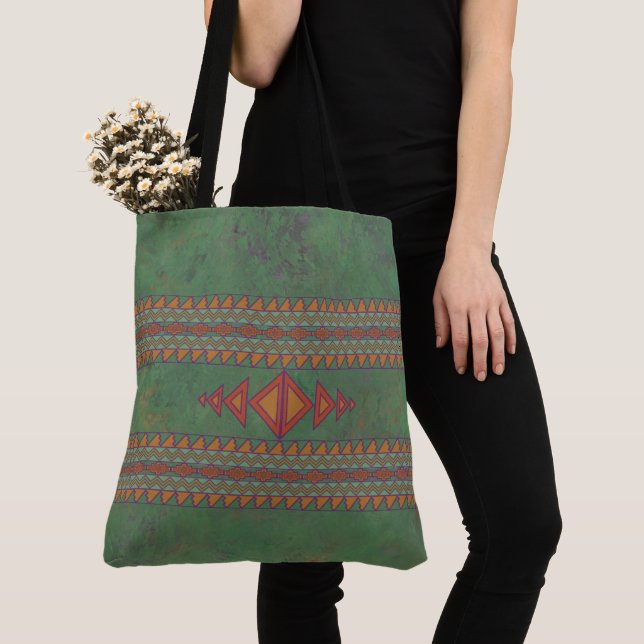 Saco Tote com Design Geométrico Verde de Artemísia (Close Up)