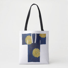 Saco tote com design nagajuban azul e dourado