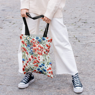 Saco Tote com Estampa de Margaridas Papoulas em Aq