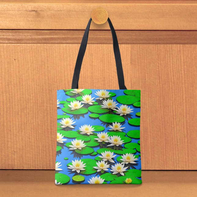 Saco Tote com Nenúfares Brancos (Tote bag with white water lilies)