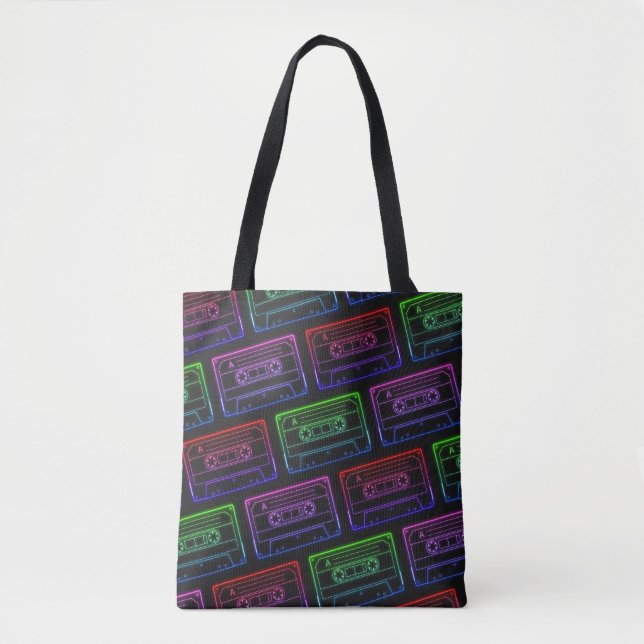 Saco Tote com Padrão de Cassete Neon Multicolor (Frente)